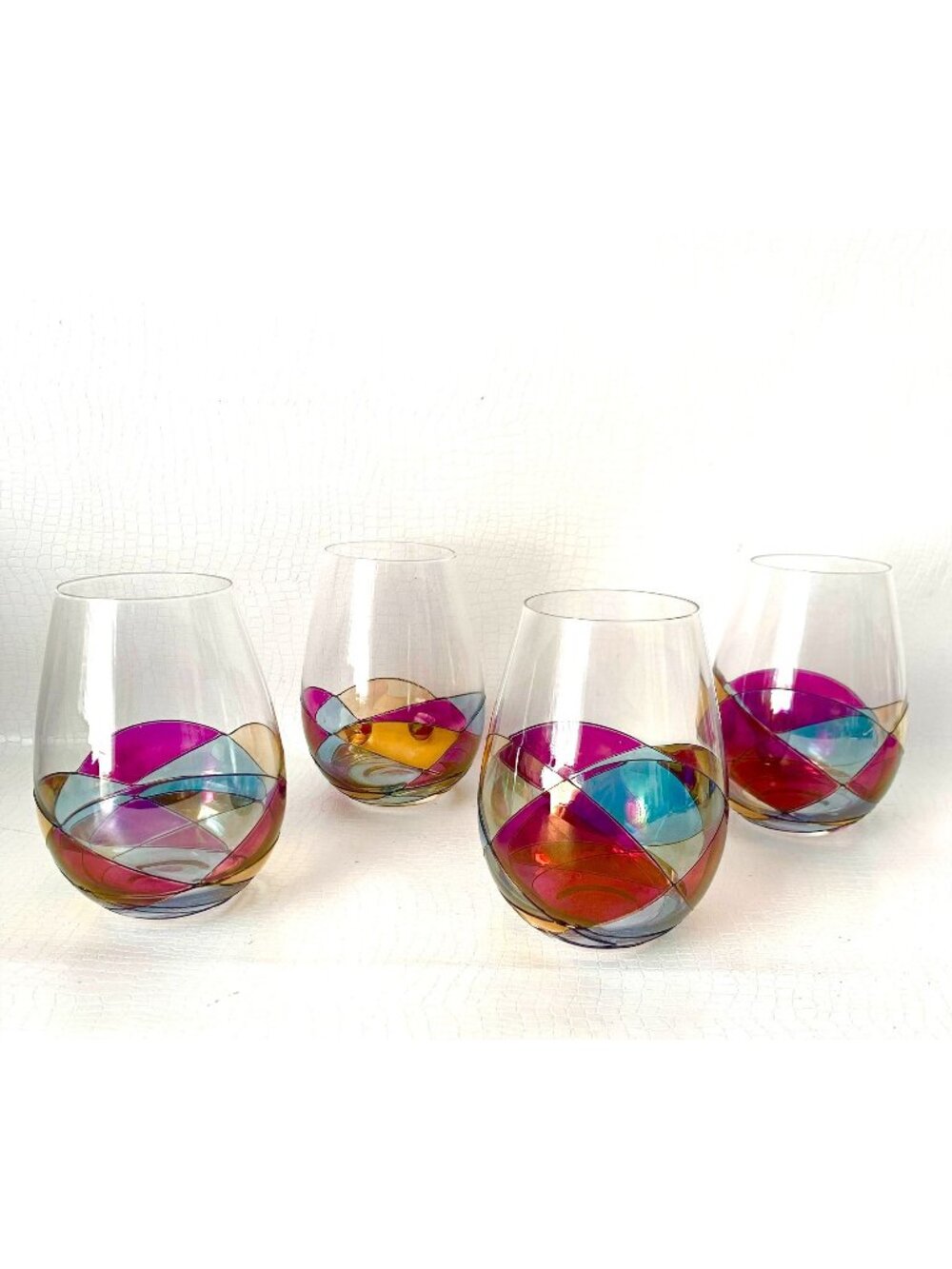 4 Vintage Cornet Barcelona Sagrada Stemless Wine Glasses Vintage Barware